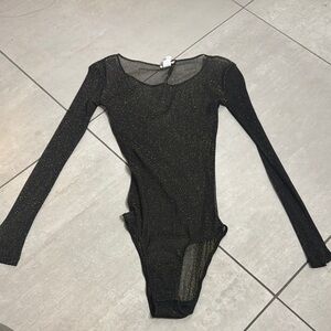 For Love and Lemons Sheer Black and Gold Long Sleeve Bodysuit